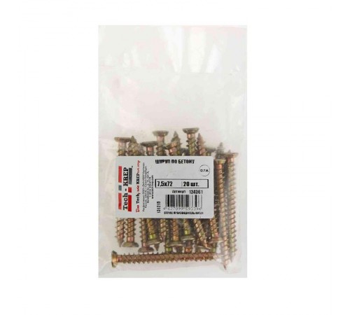 Шуруп по бетону 7,5x72 (20 шт) -пакет ( 0,272 кг)  124361  Tech-KREP