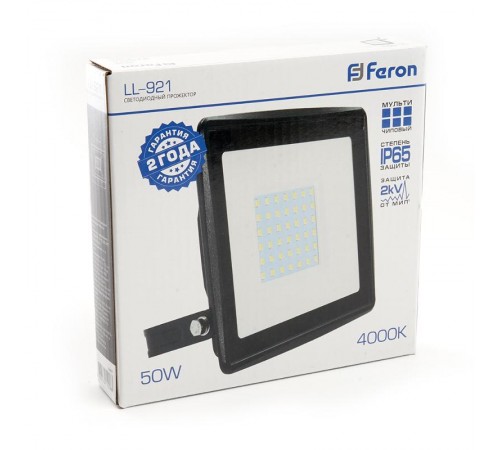 Прожектор светодиодный LL-921 2835 SMD 50W 4000K IP65 AC220V/50Hz, черный 167*198*28 мм  29497  FERON