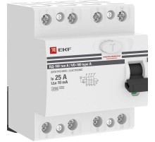 Выключатель дифференциальный (УЗО) ВД-100 4п 25А 10мА (тип А, эл-мех) PROximа  elcb-4-25-10-em-А-pro  EKF (замена - E1046MA2510)