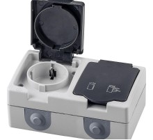 PST16-12-54 Розетка 2-местная с/з, 250В, 16А, IP54, серия Велена, серый/графит  32754  STEKKER