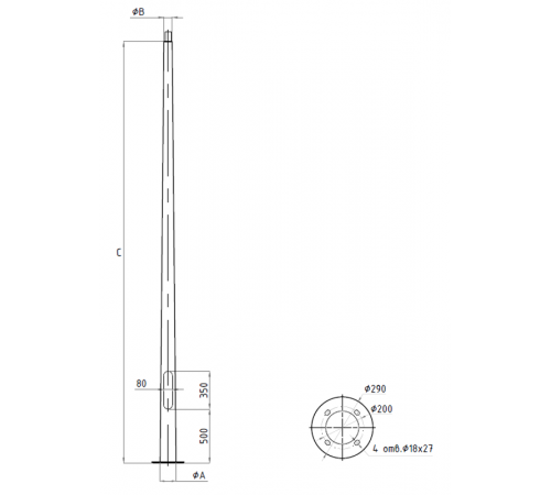 Опора освещения VERTEX 5M T1 RAL 9005 (без ЗДФ)  4702000300  Световые Технологии