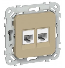 FLITE Розетка 2-ая RJ45/RJ11 кат.5Е/3 UTP РКТ5е/3-2-0-ФлХ хаки  FI-KT22-1-K59  IEK