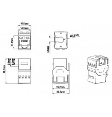 KJ8-8P8C-C5e-180-BL Вставка Keystone Jack RJ-45(8P8C), категория 5e, тип 180 градусов, синяя  432633  Hyperline