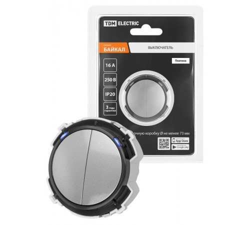 Выключатель 2-кл. 16А 250В кнопочный механизм платина, "Байкал"   SQ1819-0324  TDM