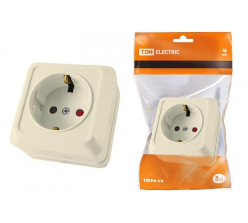 Розетка 2П+З открытой установки с з/ш IP20 16А, слоновая кость "Ладога"   SQ1801-0064  TDM