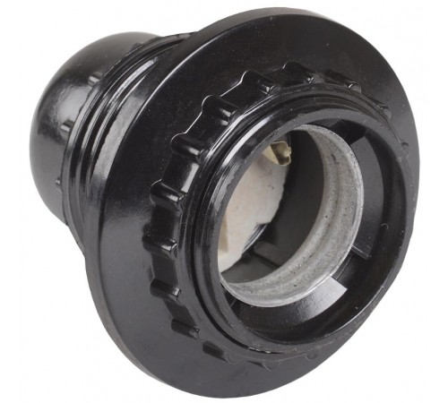 Патрон с кольцом карболитовый Е27 черный, индивидуальный пакет Пкб27-04-К11  EPK11-04-02-K01  IEK