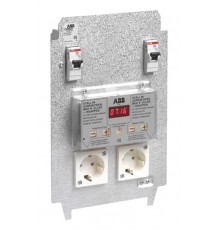 Панель монтажная CWB21, 2xSchuko, 2хВА 10А, ВДТ 30мА, 2-х канальное электронное реле времени, клемма заземления  2CMA177385R1000  ABB