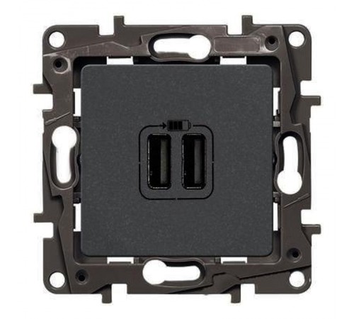 Etika Антрацит Розетка USB 2-ая 240В/5В 2400мА  672694  Legrand