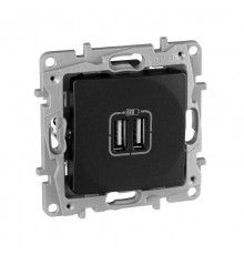 Etika Антрацит Розетка USB 2-ая 240В/5В 2400мА  672694  Legrand