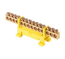 Шина "0" PE (6х9мм) 14 отверстий латунь желтый изолятор тип "Стойка" на DIN-рейку EKF PROxima  sn0-63-14-sy  EKF