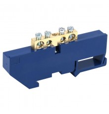Шина "N" нулевая с синим изолятором на DIN-рейку 6x9 мм стойка бол. 4 группы  11-2338  REXANT
