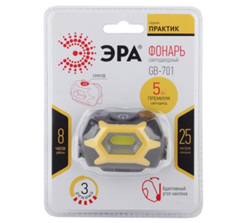 Фонарь налобный 1хLED COB 3хААА GB-701 Практик, сенсор, 3 режима  Б0027819  ЭРА