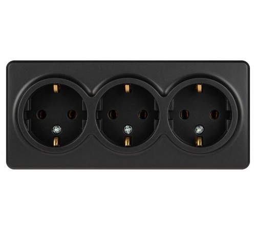 Розетка ЭРА Эксперт 11-2208-05 тройная с заземлением 3х2P+E Schuko, IP20, 16A-250В, ОУ, Антрацит  Б0063007  ЭРА