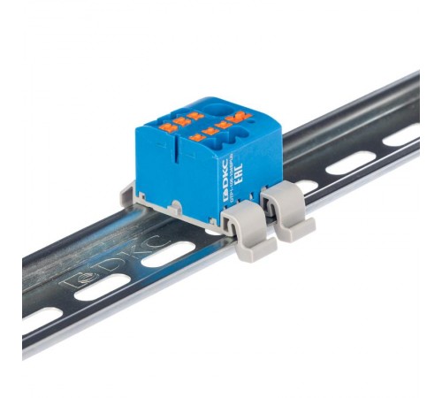 Блок распределительный с гориз. адаптером на рейку  35мм, зажим push-in, 1 ввод 6 кв.мм, 6  подкл. 2,5 кв.мм, синий  DTP1-106-104SPUB-H  DKC