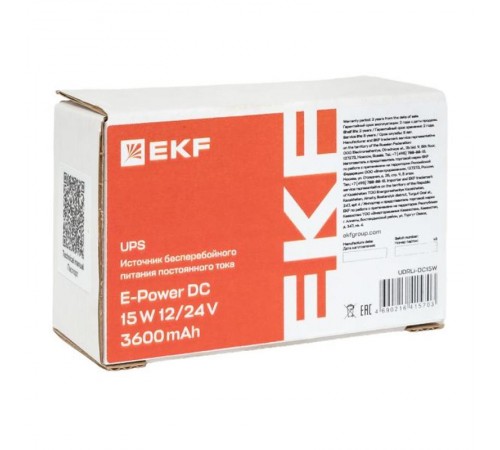Источник Бесперебойного Питания постоянного тока E-Power UPS DC -15W 12/24V 3600 мАч  UDRLi-DC15W  EKF