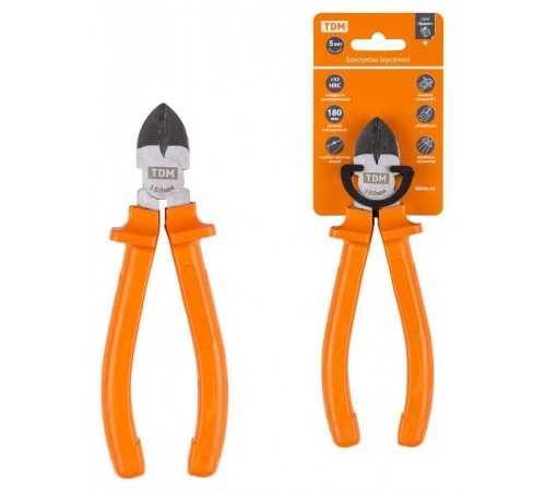 Бокорезы (кусачки), с пластиковыми рукоятками, углеродистая сталь, 180 мм, серия "Гранит"  SQ1009-0302  TDM