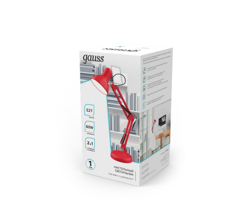 Светильник настольный GTL002 60W 220-240V E27 красный струбцина и основание 1/12  GT0024  Gauss