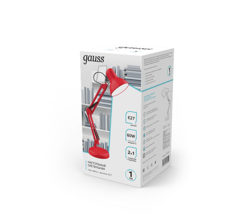 Светильник настольный GTL002 60W 220-240V E27 красный струбцина и основание 1/12  GT0024  Gauss