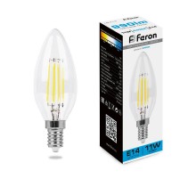 Лампа светодиодная, (11W) 230V E14 6400K прозрачная, LB-713  38231  FERON