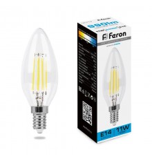 Лампа светодиодная, (11W) 230V E14 6400K прозрачная, LB-713  38231  FERON