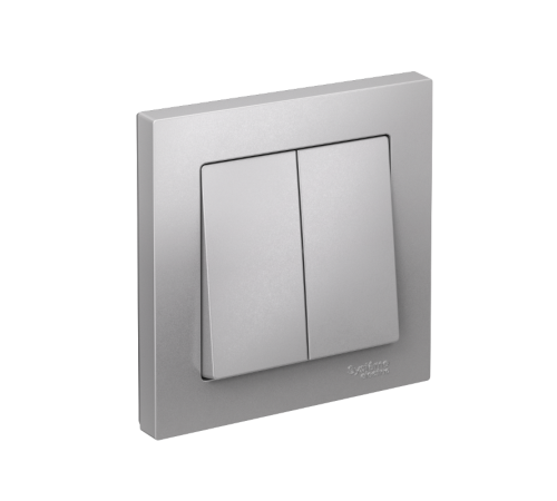 AtlasDesign Алюминий Выключатель 2-клавишный сх.5, 10АХ, (в сборе с рамкой)  ATN000352  SE