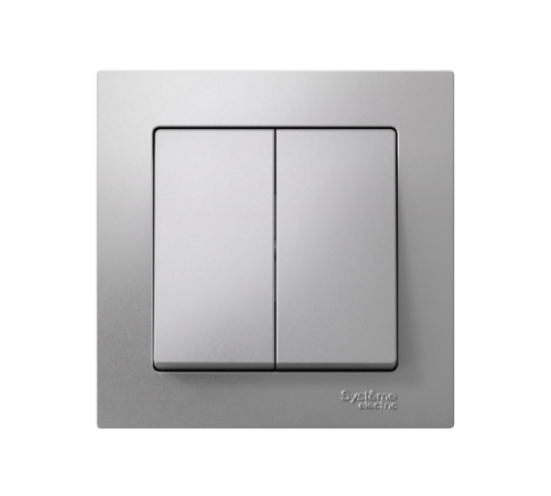 AtlasDesign Алюминий Выключатель 2-клавишный сх.5, 10АХ, (в сборе с рамкой)  ATN000352  SE