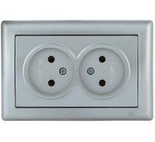 BOLERO серебряный Розетка 2-местная б/з 10А РС20-1-0-БС  ERB20-K23-10  IEK