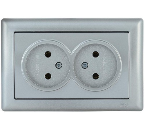 BOLERO серебряный Розетка 2-местная б/з 10А РС20-1-0-БС  ERB20-K23-10  IEK