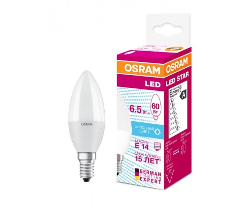 Лампа светодиодная LED STAR Classic B 6, матовая колба, Е14 LEDSCLB60 6, 5W/840 230VFR E1410X1RU  4058075134140  Osram