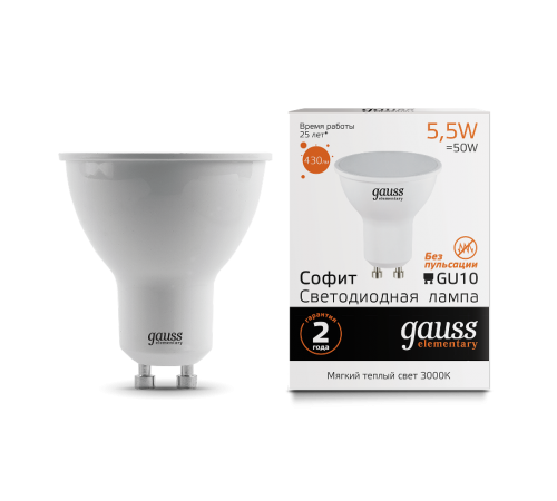 Лампа светодиодная LED 5,5Вт GU10 220В 2700К Elementary MR16  13616  Gauss