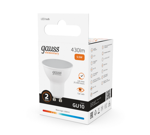 Лампа светодиодная LED 5,5Вт GU10 220В 2700К Elementary MR16  13616  Gauss