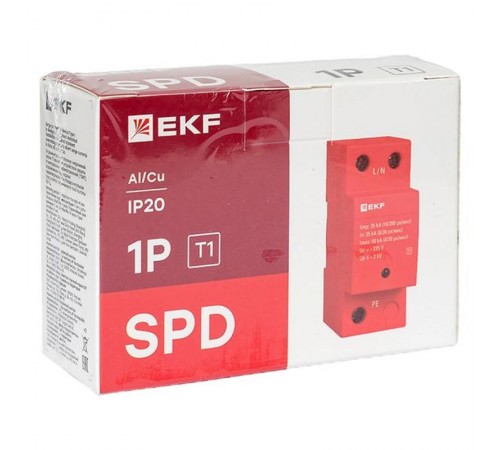 Устройство защиты от импульсных перенапряжений Класс 1 Iimp 25kA (10/350s) 1P  spd-t1-1p  EKF