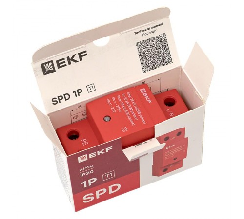 Устройство защиты от импульсных перенапряжений Класс 1 Iimp 25kA (10/350s) 1P  spd-t1-1p  EKF