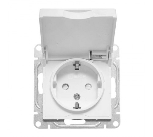 Механизм розетки, 16А, IP44, с заземлением, со шторками, c крышкой, белый Эпика EKF  UP1-SOW-111-44  EKF