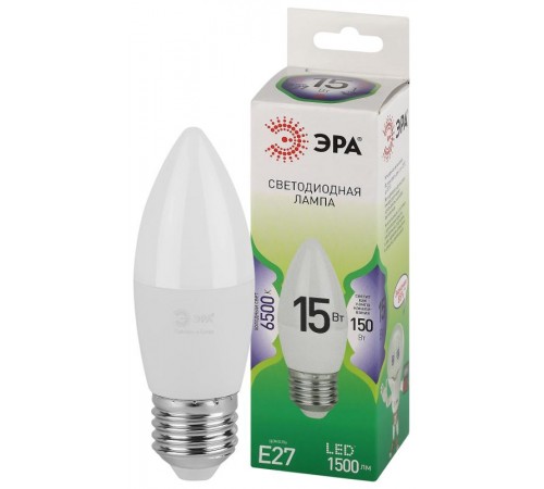 Лампа светодиодная  GREEN LINE LED B35-15W-865-E27 GL E27 15 Вт свеча холодный свет  Б0067094  ЭРА