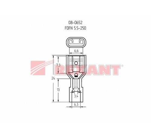 Клемма плоская полностью изолированная гнездо 6.6 мм в нейлоне 4-6 мм (РПи-м(н) 6.0-(6.3)) желтый  08-0652  REXANT