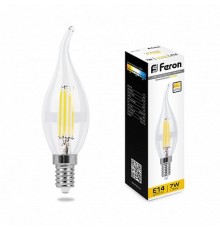 Лампа светодиодная LB-167 (7W) 230V E14 2700K филамент C35T диммируемая прозрачная  25872  FERON