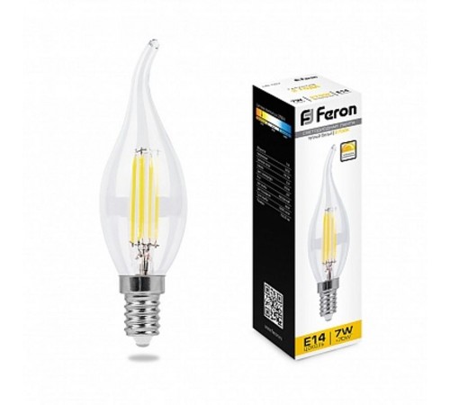 Лампа светодиодная LB-167 (7W) 230V E14 2700K филамент C35T диммируемая прозрачная  25872  FERON