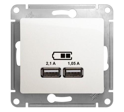 Glossa Перламутр USB Розетка, 5В/2100мА, 2х5В/1050мА, механизм  GSL000633  SE
