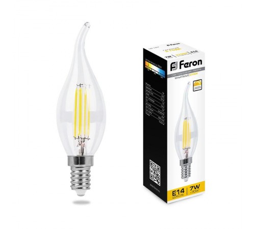 Лампа светодиодная LB-167 (7W) 230V E14 2700K филамент C35T диммируемая прозрачная  25872  FERON