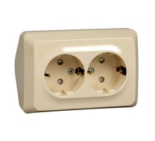 Этюд Кремовый О/У Розетка 2-ая угловая с заземлением со шторками 16А 250B  PA16-108K  SE