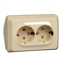 Этюд Кремовый О/У Розетка 2-ая угловая с заземлением со шторками 16А 250B  PA16-108K  SE