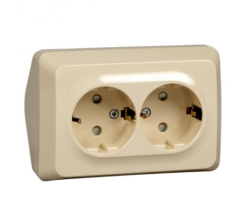 Этюд Кремовый О/У Розетка 2-ая угловая с заземлением со шторками 16А 250B  PA16-108K  SE