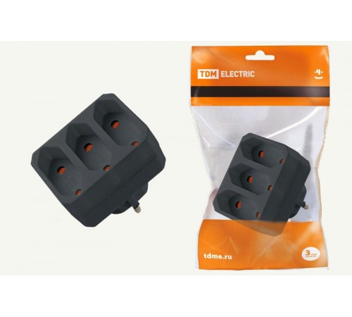 Блок на 3 гнезда 2П 2,5 А 250 B под плоскую вилку черный  SQ1806-0305  TDM