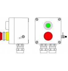 Ex пост управления из GRP; 1Ex d e IIC T6 Gb X / Ex tb IIIB T80°C Db X /IP66; Аварийная кнопка красная, 1NC/1NO -1 шт.; Кнопка Зеленая, 1NC/1NO-1 шт.;