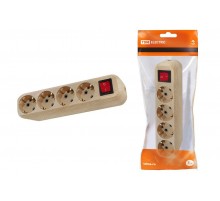 Колодка розеточная 4 гнезда 2П+3 с выключателем16А 250В "Эко" (сосна)   SQ1806-0052  TDM