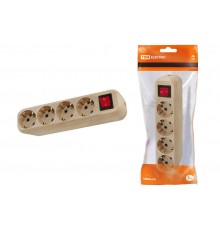 Колодка розеточная 4 гнезда 2П+3 с выключателем16А 250В "Эко" (сосна)   SQ1806-0052  TDM