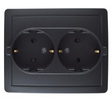 Simon 15 Графит Розетка двойная с/з Schuko с защитными шторками, винт. зажим, 16А 250В  1590451-038  Simon