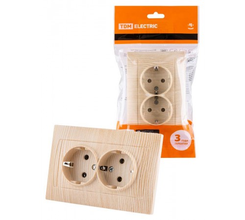 Розетка двойная 2П+З 16А 250В сосна "Лама"  SQ1815-0325  TDM