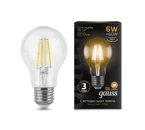 Лампа светодиодная LED 6Вт E27 220В 2700К A60  102802106  Gauss